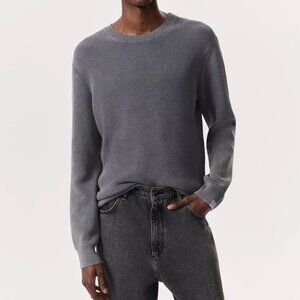 Rag&Bone Crewneck Sweater organic cotton knit acid wash mens Gray (large) preppy